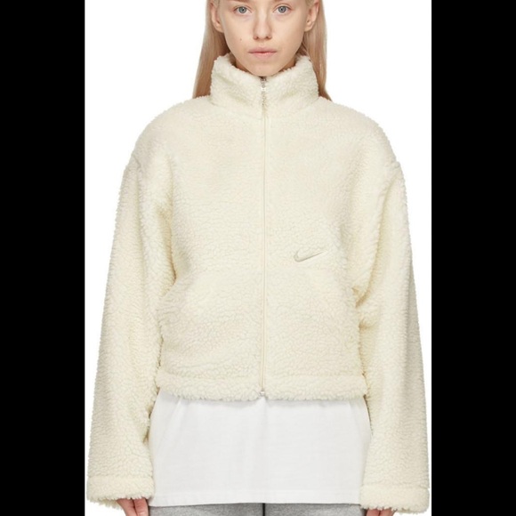 Women's Natural Off-white Sherpa Swoosh Jacket - Picture 9 of 9